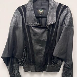 Vintage wing black buttery leather 80s 90s jacket with suede stripes